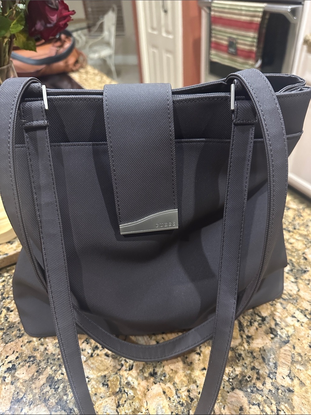 Guess Shoulder Tote with Metal Logo Plate